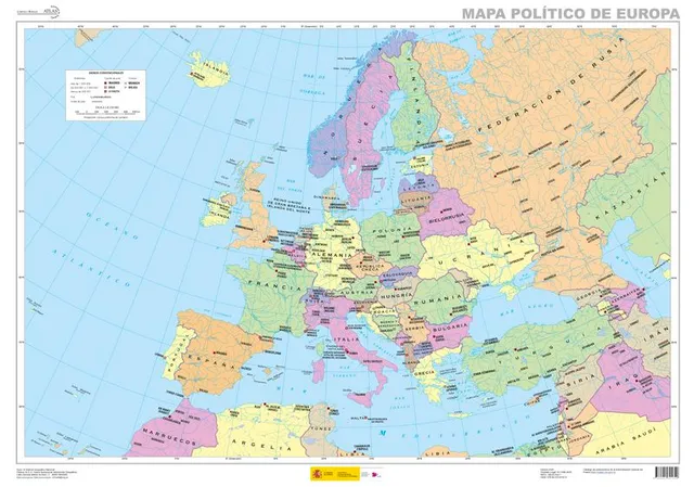 Mapa político de Europa ampliado 1:8.235.000 del Instituto Geográfico Nacional (edición 2025)