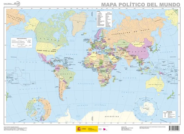 Mapa político del mundo 1:82.350.000 del Instituto Geográfico Nacional (edición 2025)