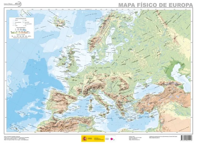 Mapa físico de Europa 1:13.725.000 del Instituto Geográfico Nacional (edición 2025)