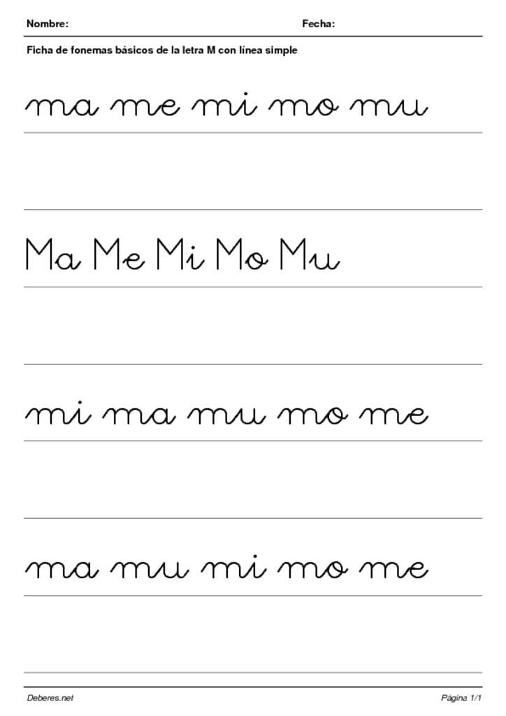 thumbnail of Ficha de fonemas basicos de la letra M con linea simple