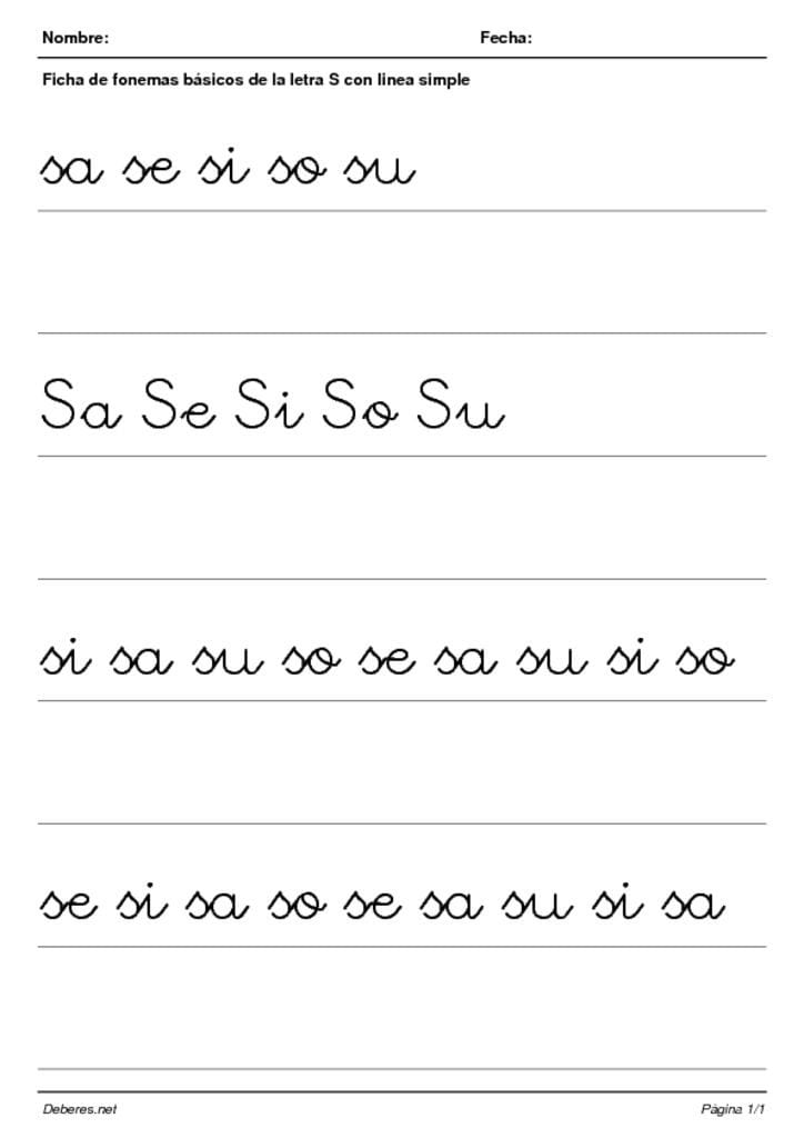 thumbnail of Ficha de fonemas basicos de la letra S con linea simple