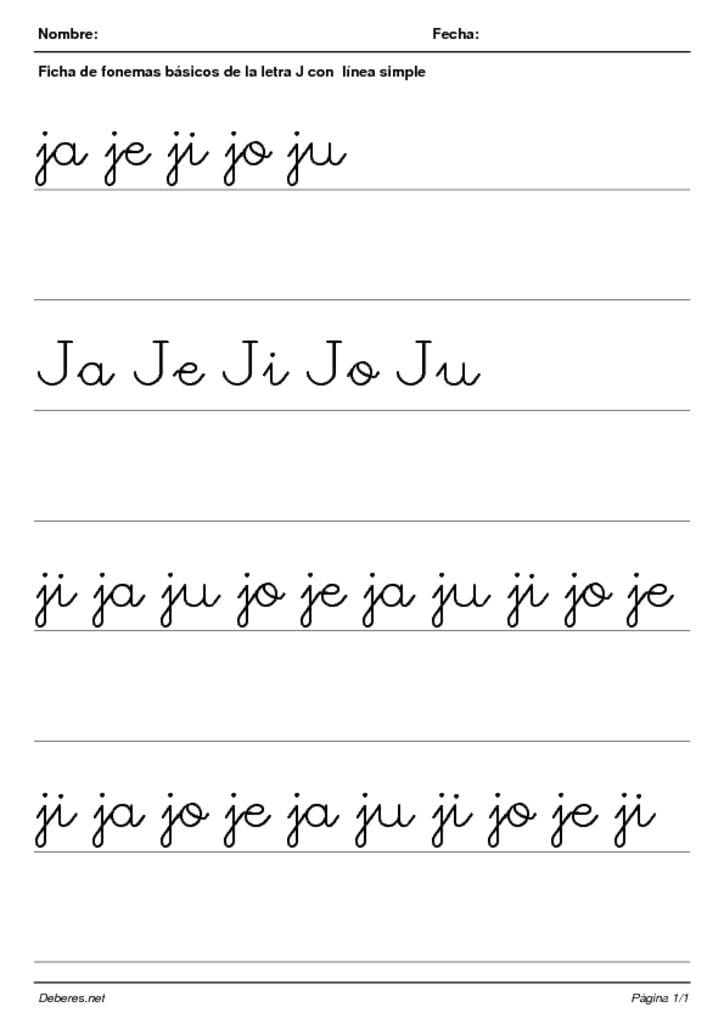 thumbnail of Ficha de fonemas basicos de la letra J con linea simple