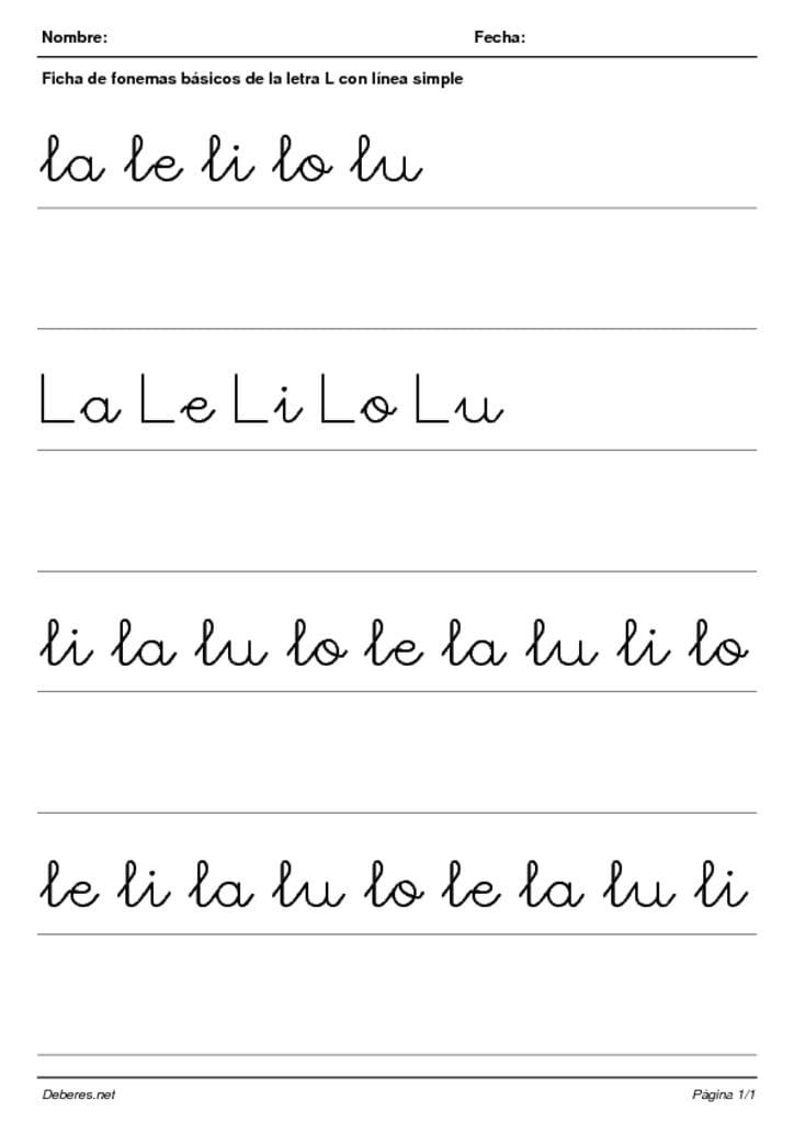thumbnail of Ficha de fonemas basicos de la letra L con linea simple