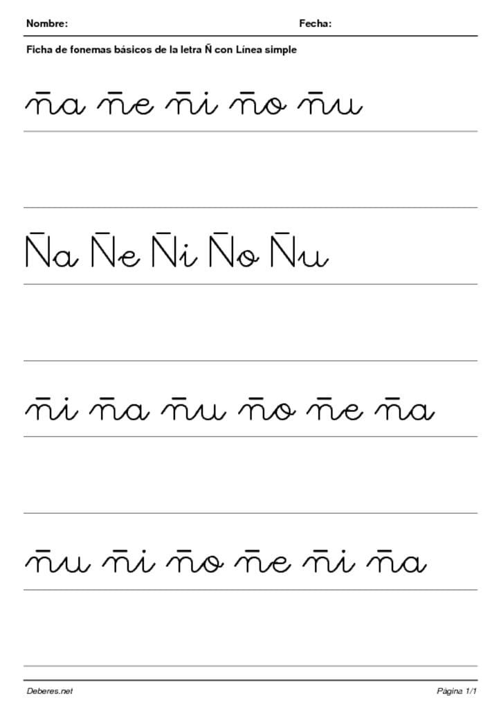 thumbnail of Ficha de fonemas basicos de la letra Ñ con linea simple