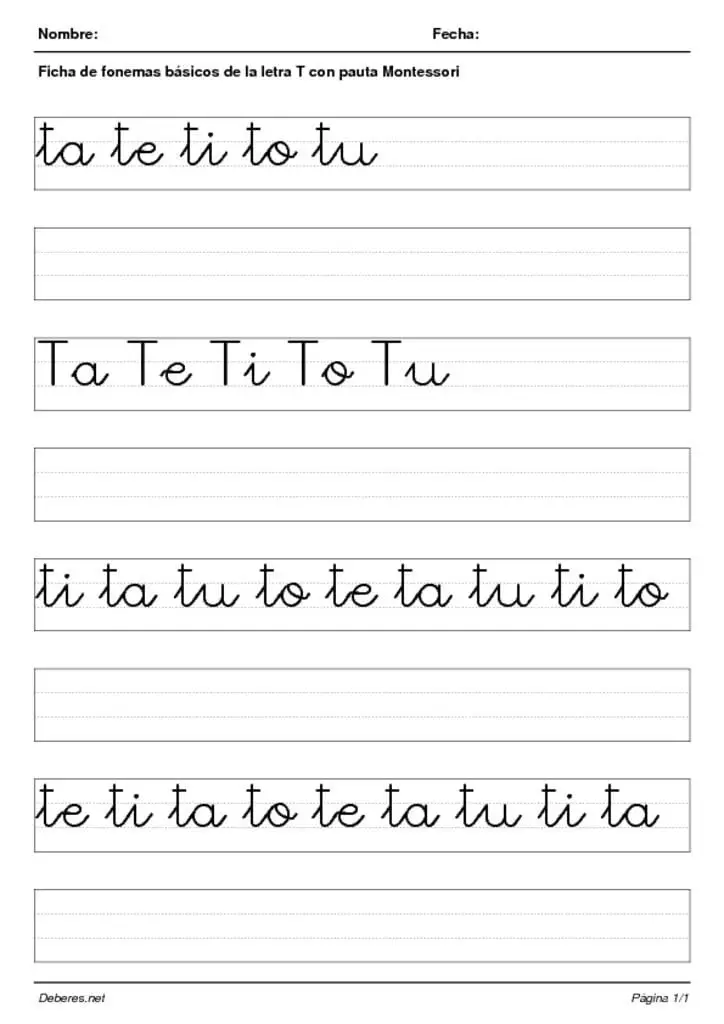 thumbnail of Ficha de fonemas basicos de la letra T con PAUTA Montessori