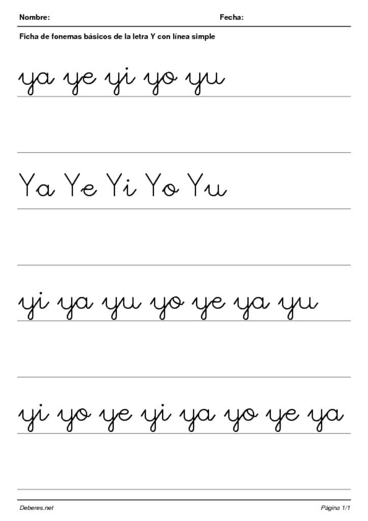 thumbnail of Ficha de fonemas basicos de la letra Y con linea simple