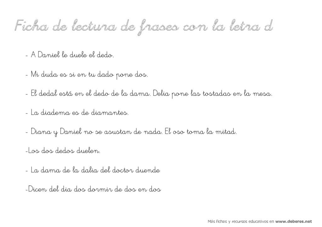 thumbnail of Ficha de lectura de frases con la letra D