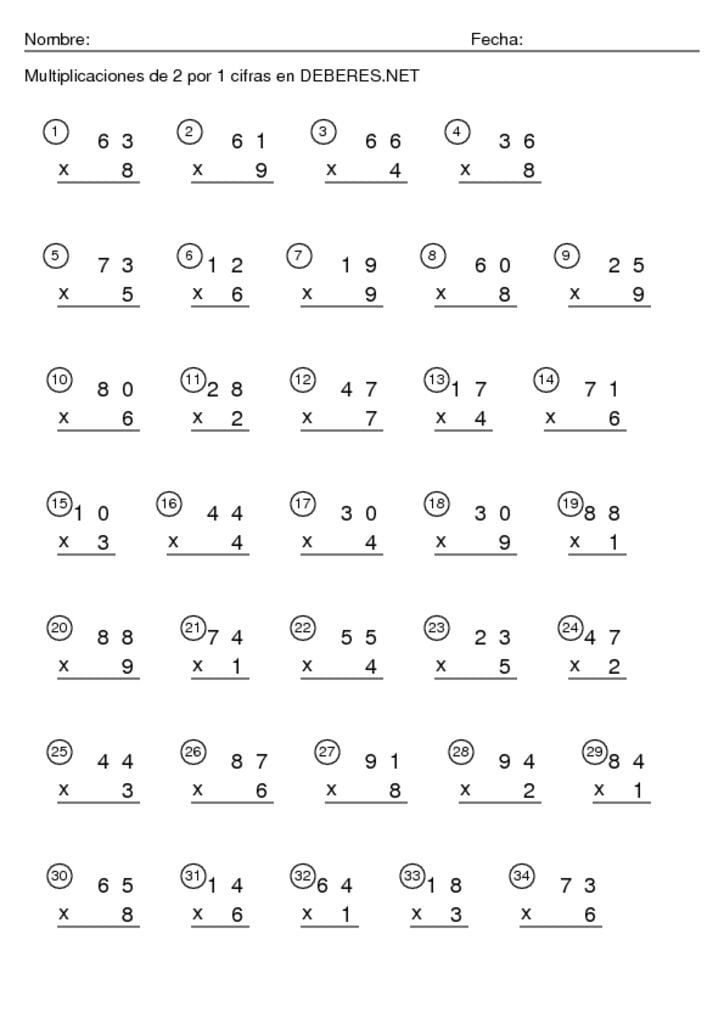 thumbnail of Multiplicaciones de 2 por 1 cifra 2
