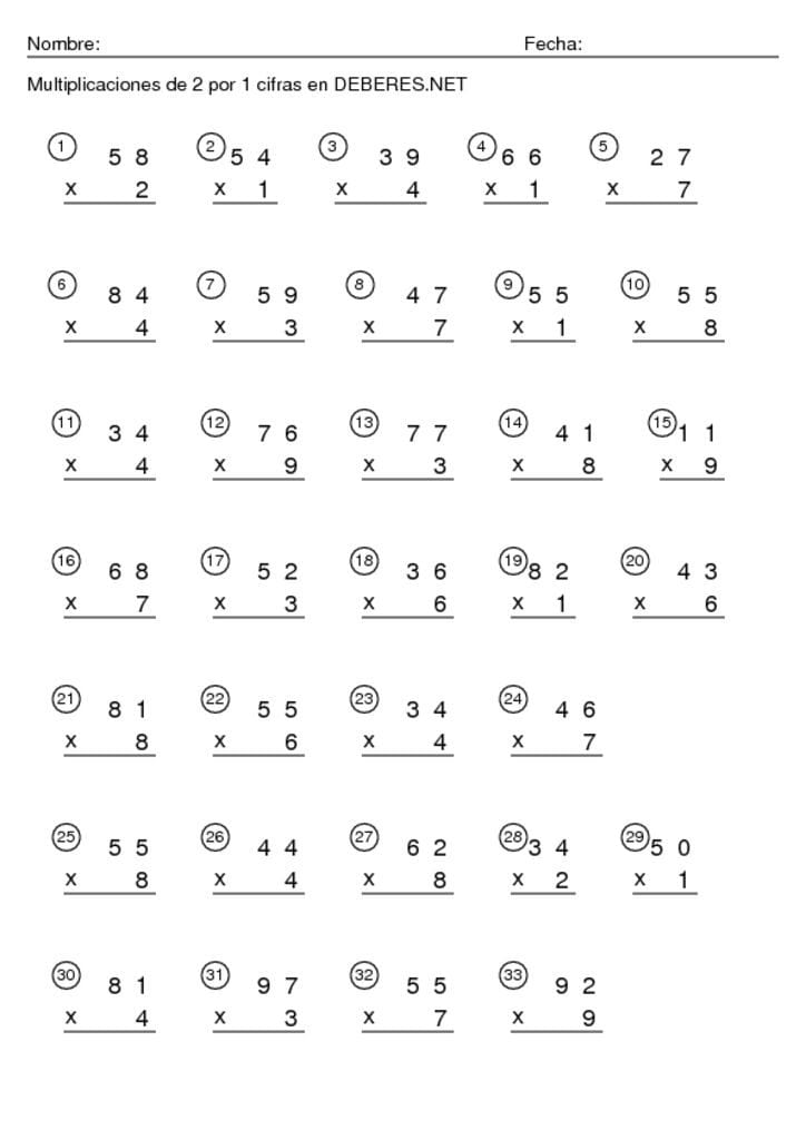 thumbnail of Multiplicaciones de 2 por 1 cifra 5