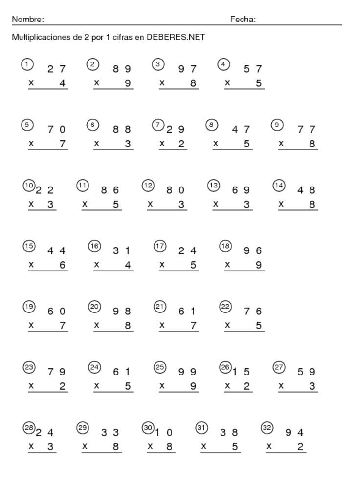 thumbnail of Multiplicaciones de 2 por 1 cifra 6