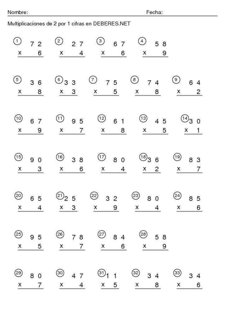 thumbnail of Multiplicaciones de 2 por 1 cifra 8