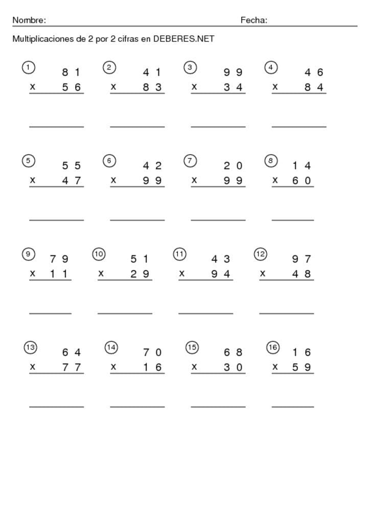 thumbnail of Multiplicaciones de 2 por 2 cifras 8