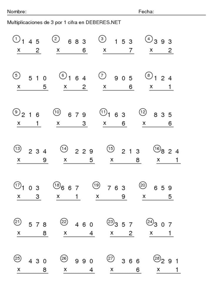 thumbnail of Multiplicaciones de 3 por 1 cifra 6