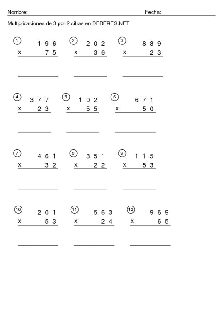thumbnail of Multiplicaciones de 3 por 2 cifras