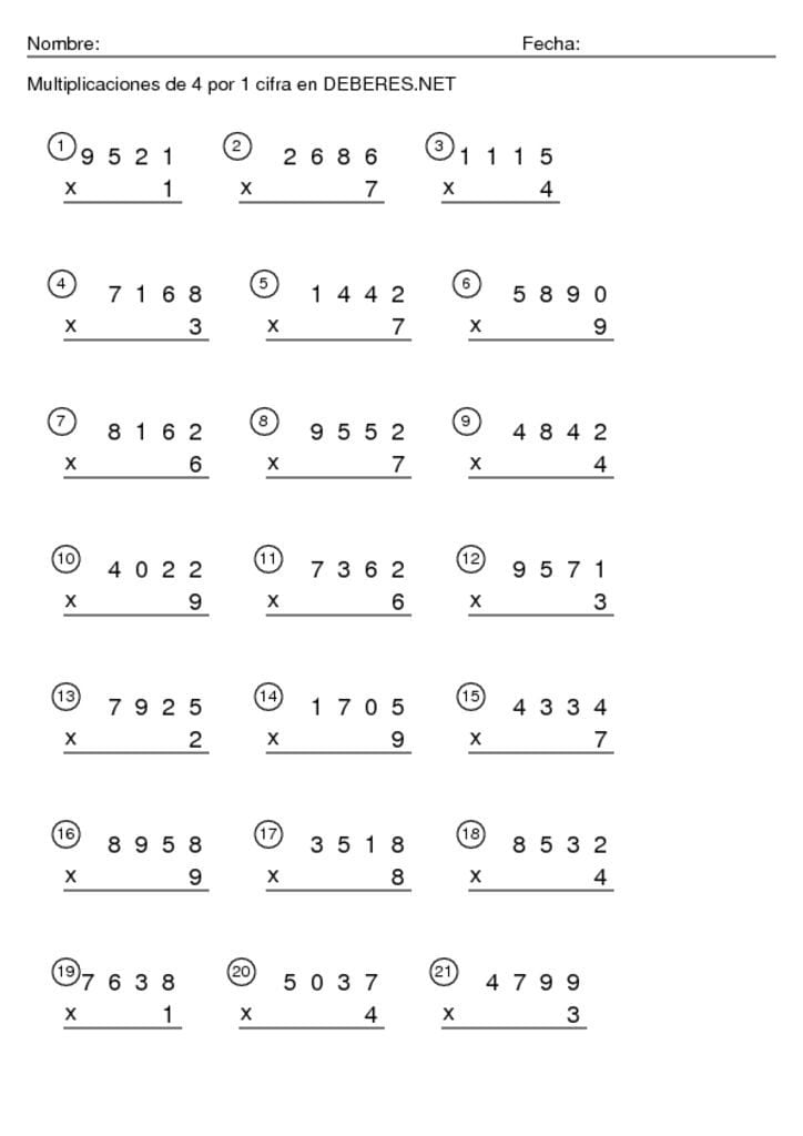 thumbnail of Multiplicaciones de 4 por 1 cifra 2