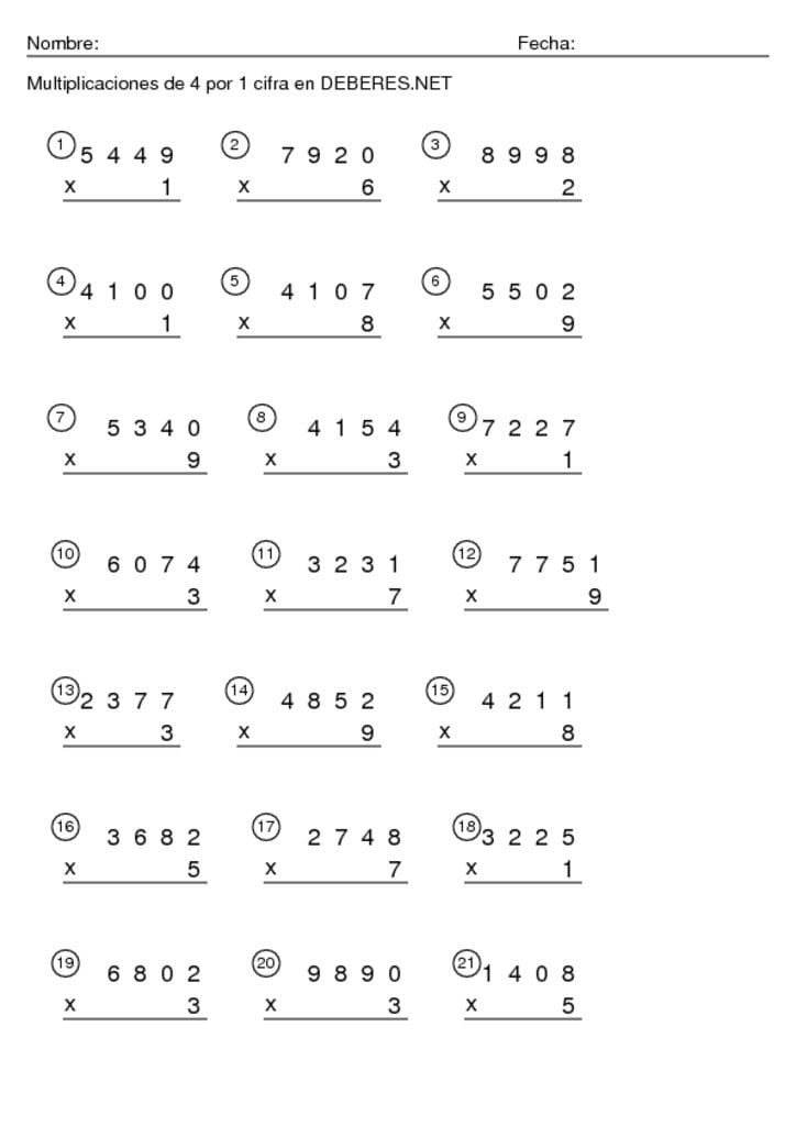 thumbnail of Multiplicaciones de 4 por 1 cifra 4