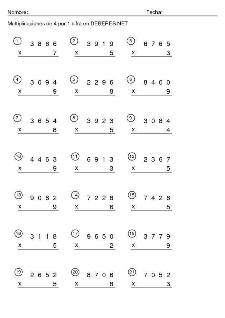 thumbnail of Multiplicaciones de 4 por 1 cifra 5