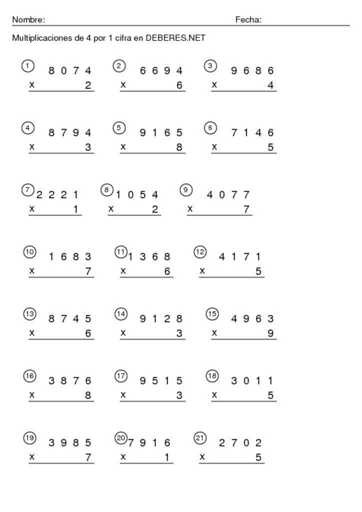thumbnail of Multiplicaciones de 4 por 1 cifra 7