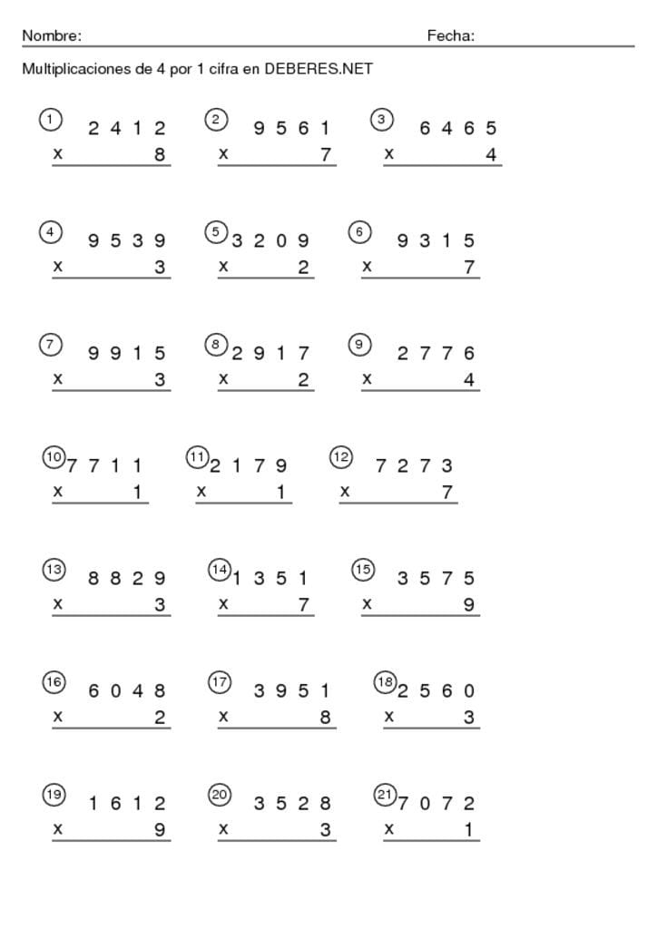 thumbnail of Multiplicaciones de 4 por 1 cifra 8