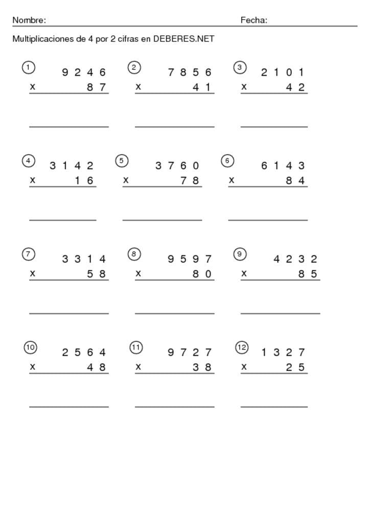 thumbnail of Multiplicaciones de 4 por 2 cifras