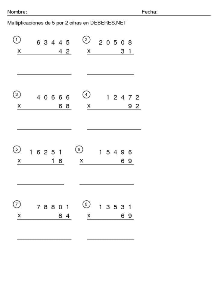thumbnail of Multiplicaciones de 5 por 2 cifras -10