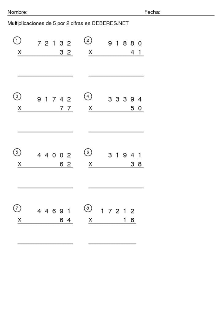 thumbnail of Multiplicaciones de 5 por 2 cifras -4