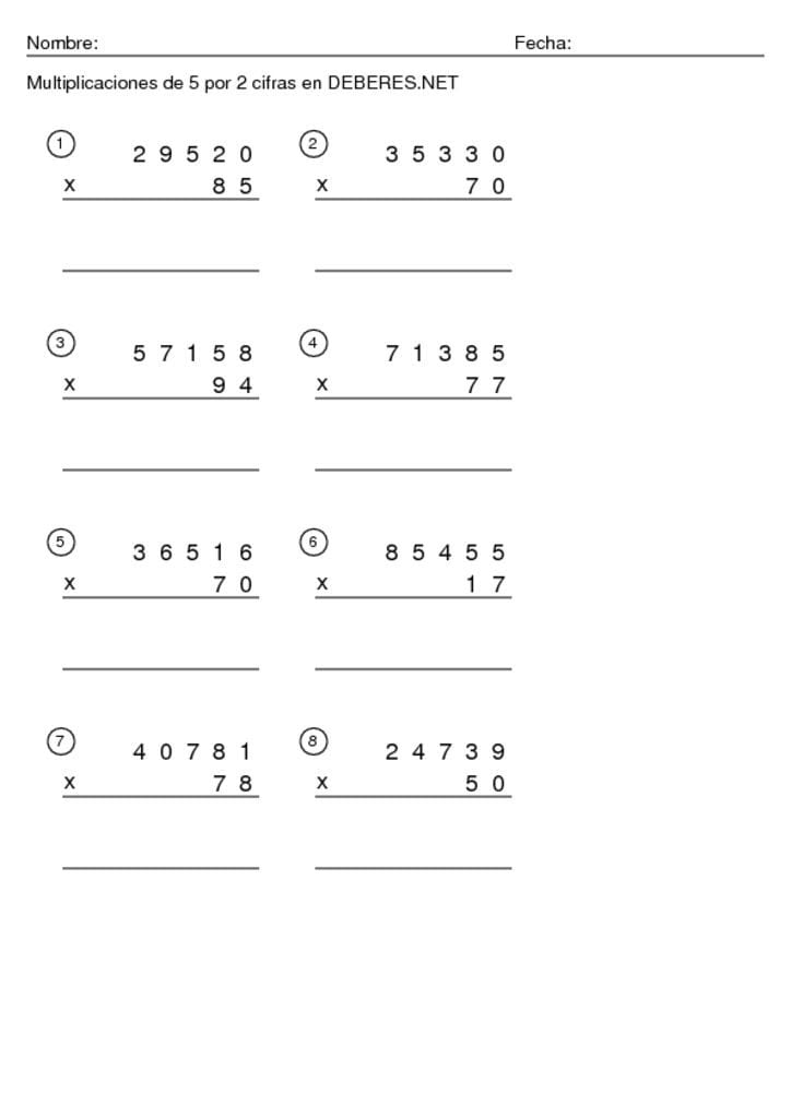 thumbnail of Multiplicaciones de 5 por 2 cifras -5