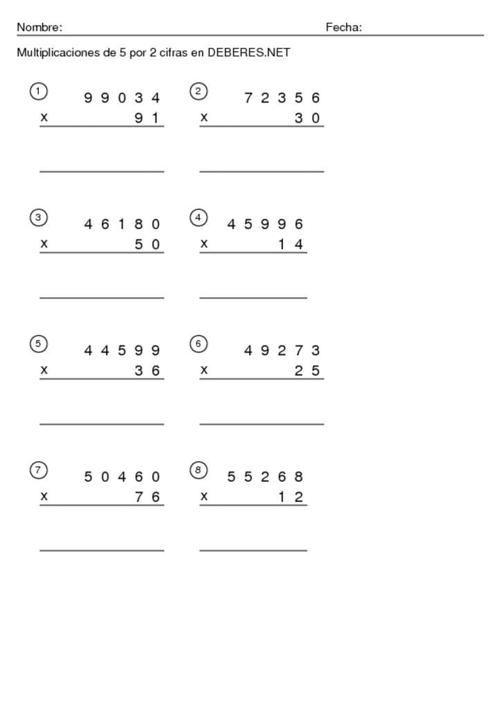 thumbnail of Multiplicaciones de 5 por 2 cifras -6