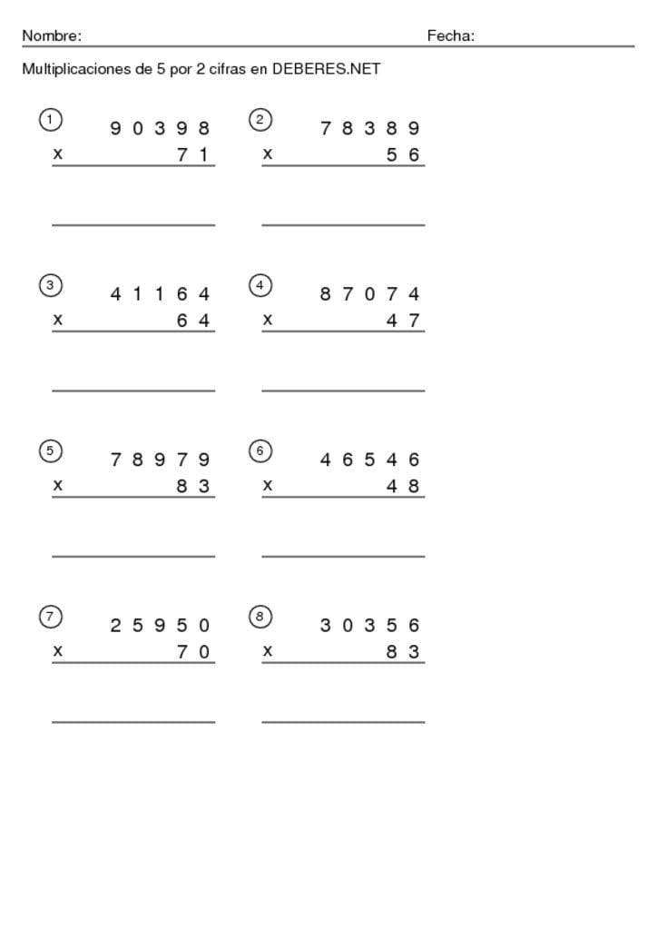 thumbnail of Multiplicaciones de 5 por 2 cifras -8