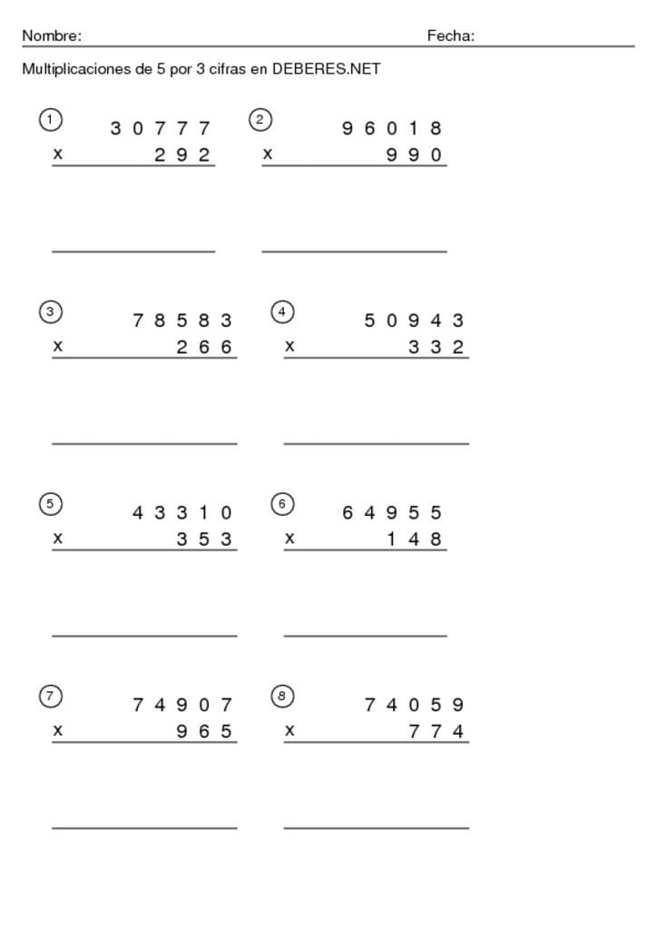 thumbnail of Multiplicaciones de 5 por 3 cifras