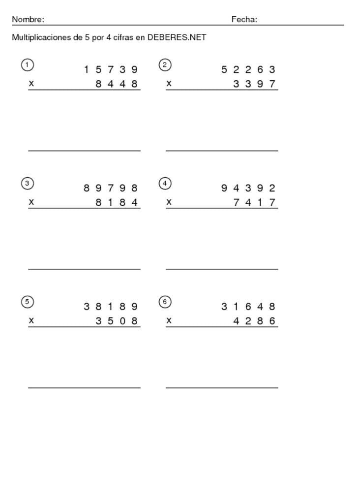 thumbnail of Multiplicaciones de 5 por 4 cifras