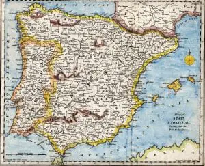 Mapa político antiguo de España y Portugal