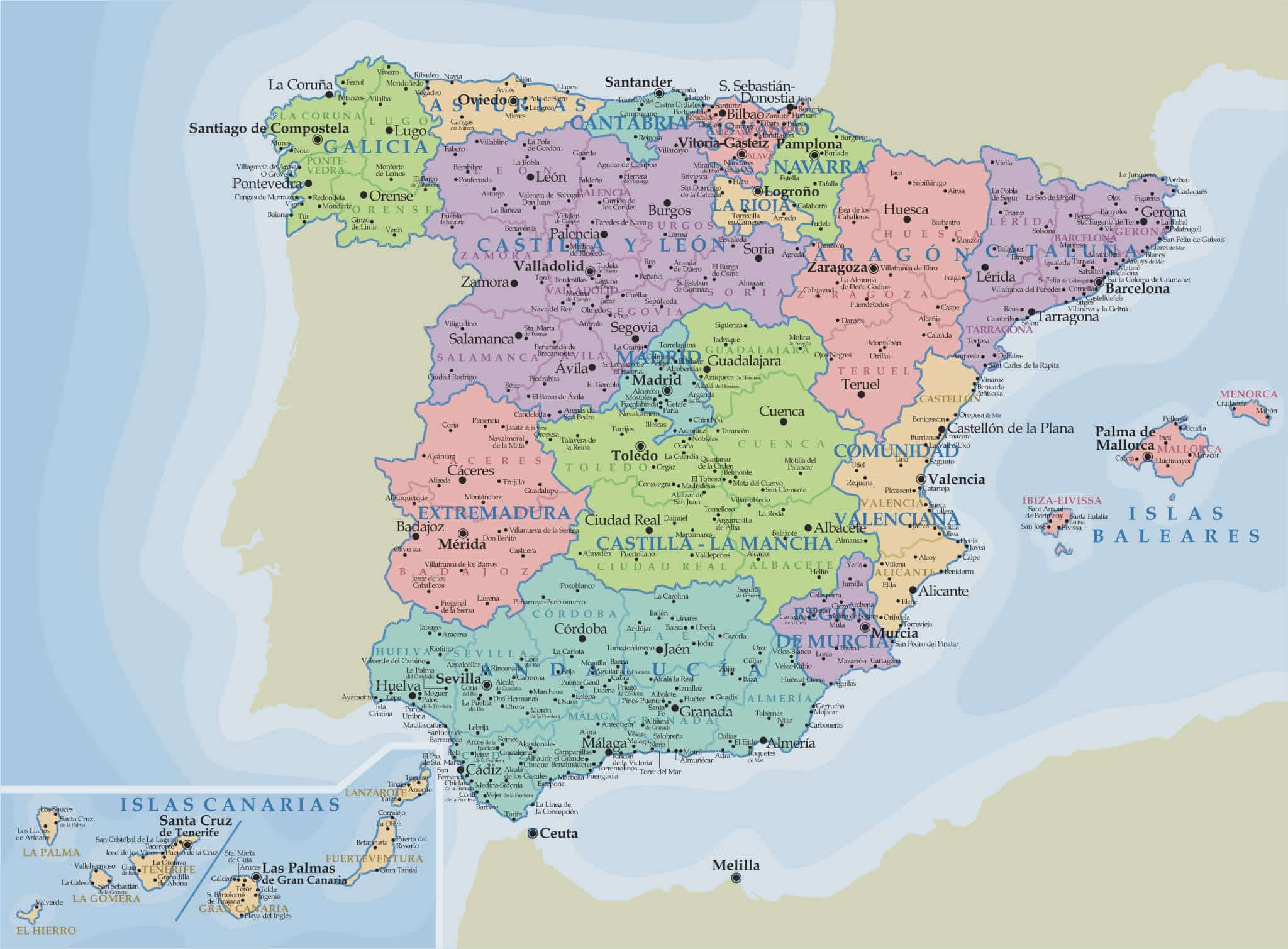 Mapa Politico España Con Ciudades Y Principales Pueblos