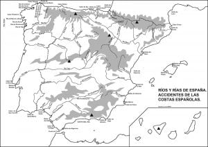 Mapas rios afluentes y rias de España con nombre