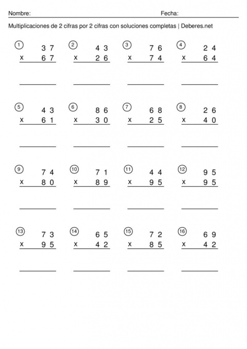thumbnail of Multiplicaciones de 2 cifras con soluciones completas – Ficha 10