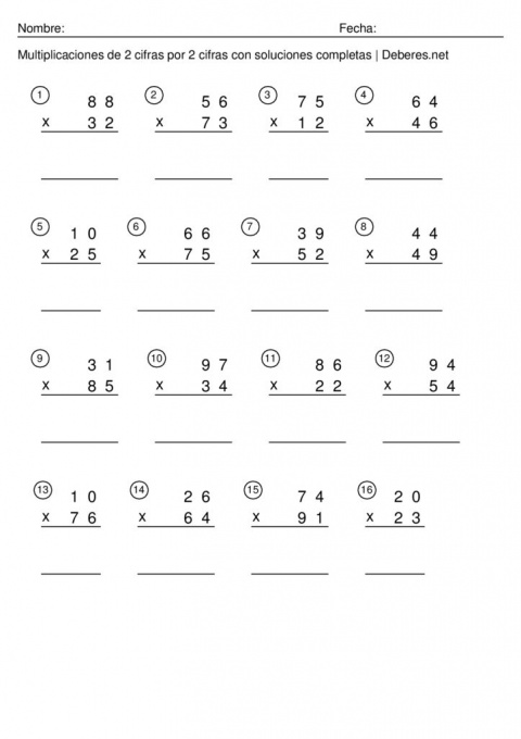 thumbnail of Multiplicaciones de 2 cifras con soluciones completas – Ficha 2