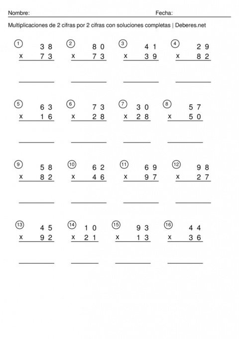 thumbnail of Multiplicaciones de 2 cifras con soluciones completas – Ficha 3
