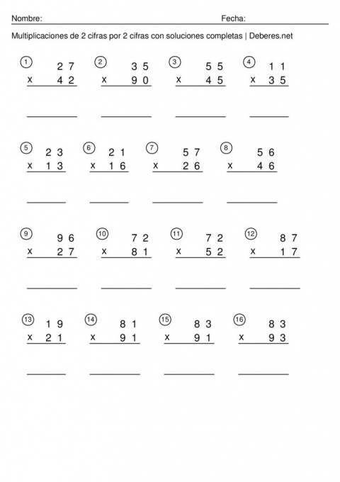 thumbnail of Multiplicaciones de 2 cifras con soluciones completas – Ficha 4