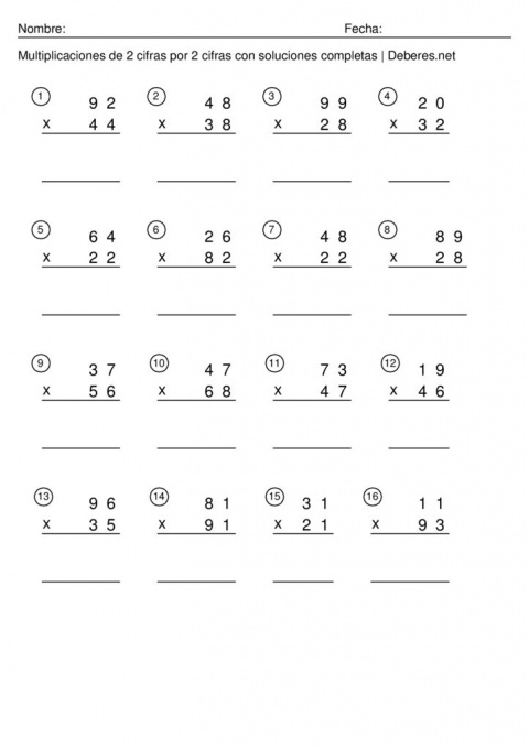 thumbnail of Multiplicaciones de 2 cifras con soluciones completas – Ficha 5