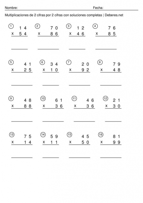 thumbnail of Multiplicaciones de 2 cifras con soluciones completas – Ficha 6