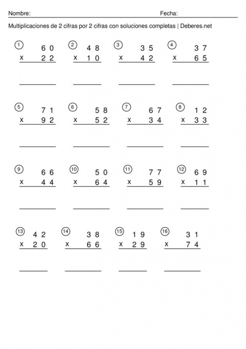 thumbnail of Multiplicaciones de 2 cifras con soluciones completas – Ficha 8