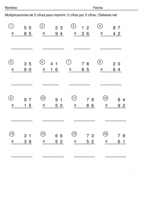 thumbnail of Multiplicaciones de 2 cifras para imprimir – 2 cifras por 2 cifra – Ficha 3