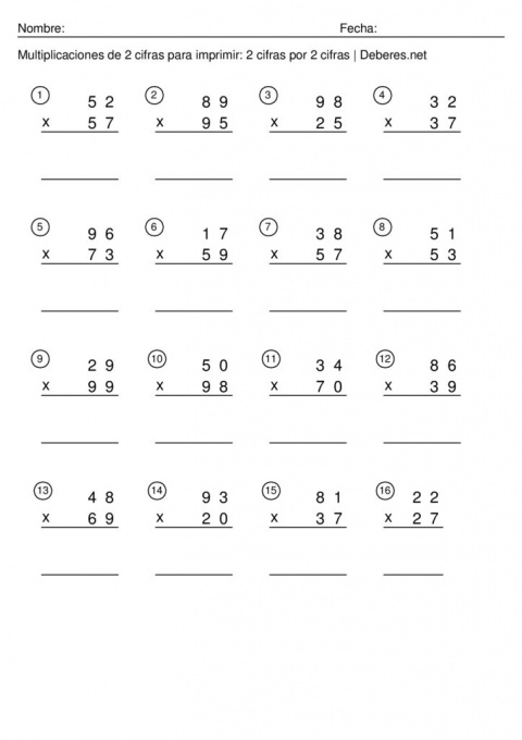 thumbnail of Multiplicaciones de 2 cifras para imprimir – 2 cifras por 2 cifra – Ficha 7