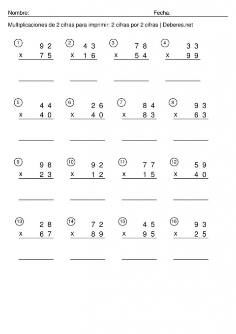 thumbnail of Multiplicaciones de 2 cifras para imprimir – 2 cifras por 2 cifra – Ficha 8