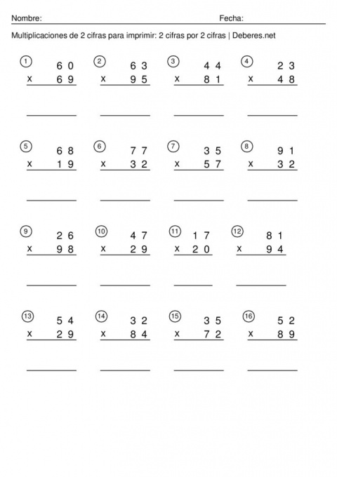 thumbnail of Multiplicaciones de 2 cifras para imprimir – 2 cifras por 2 cifra – Ficha 9