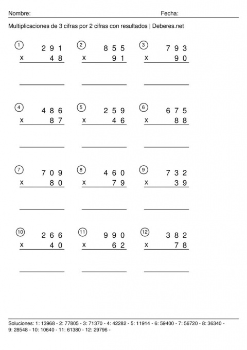 thumbnail of Multiplicaciones de 3 cifras por 2 cifras con resultados – Ficha 4