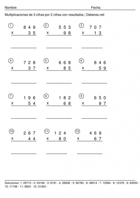 thumbnail of Multiplicaciones de 3 cifras por 2 cifras con resultados – Ficha 5