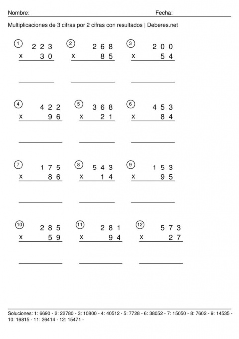 thumbnail of Multiplicaciones de 3 cifras por 2 cifras con resultados – Ficha 6