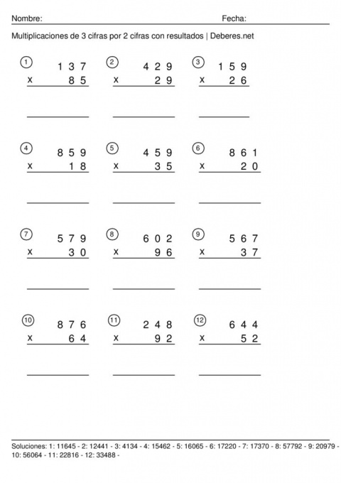 thumbnail of Multiplicaciones de 3 cifras por 2 cifras con resultados – Ficha 7