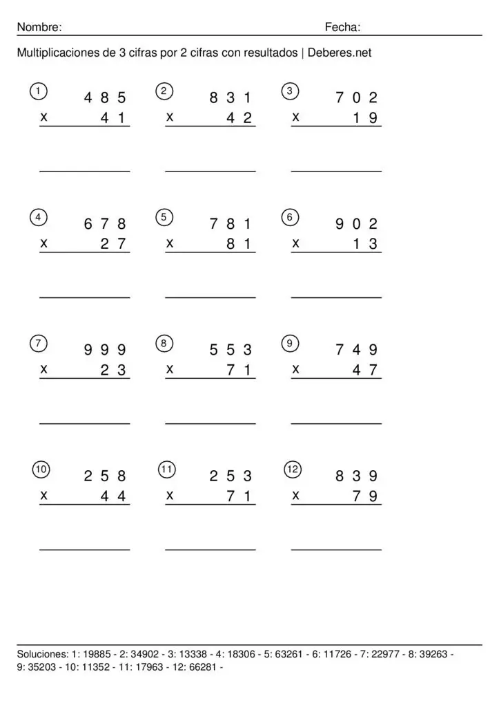 thumbnail of Multiplicaciones de 3 cifras por 2 cifras con resultados – Ficha 8